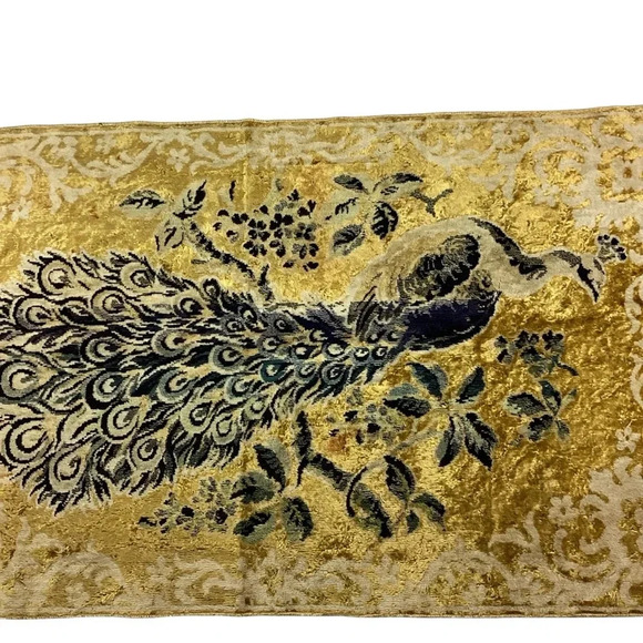 Vintage 70s peacock gold tapestry 25 x 44 - Picture 1 of 5